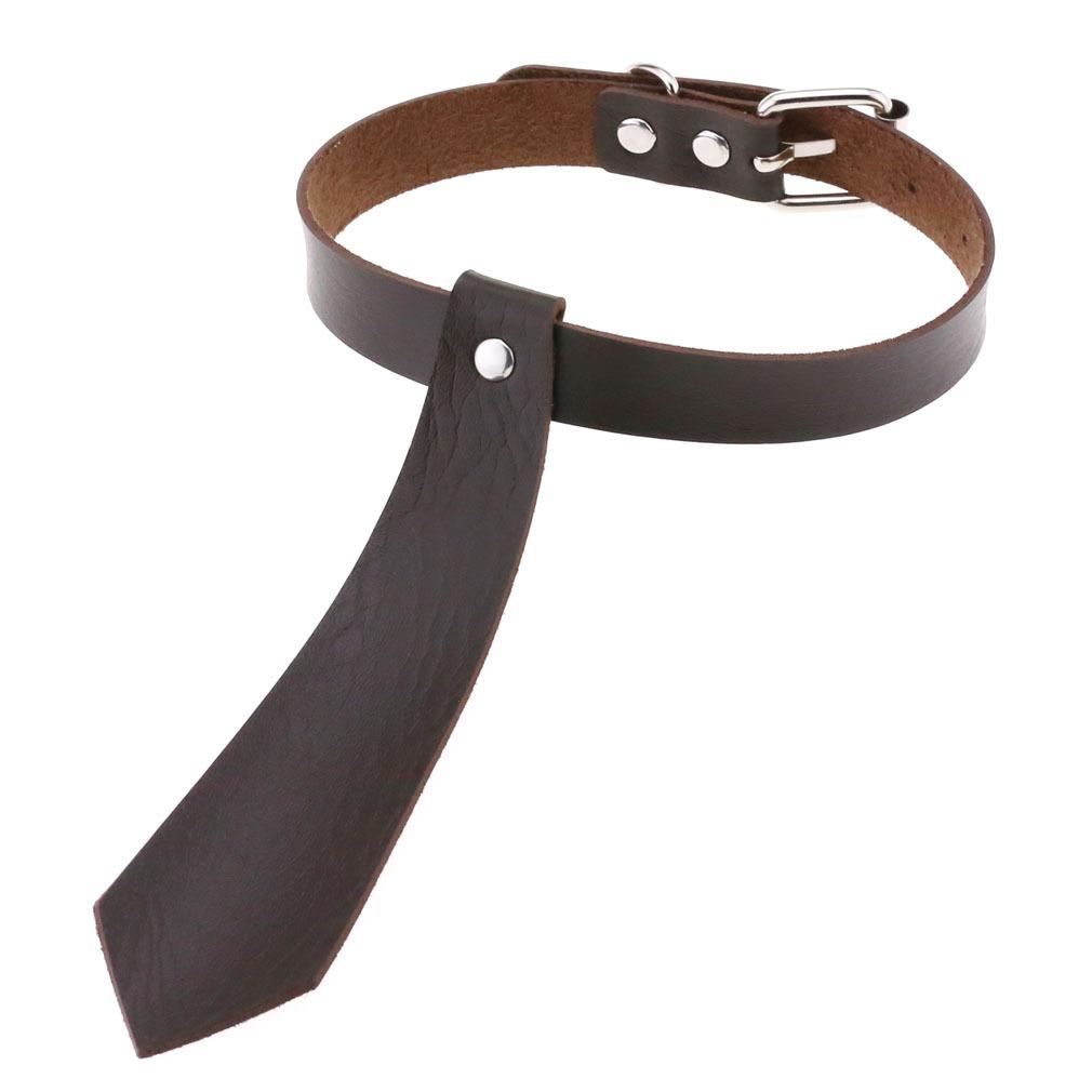 Fake Tie Integrated PU Leather Choker, Punk Tie Style Neckband Necklace