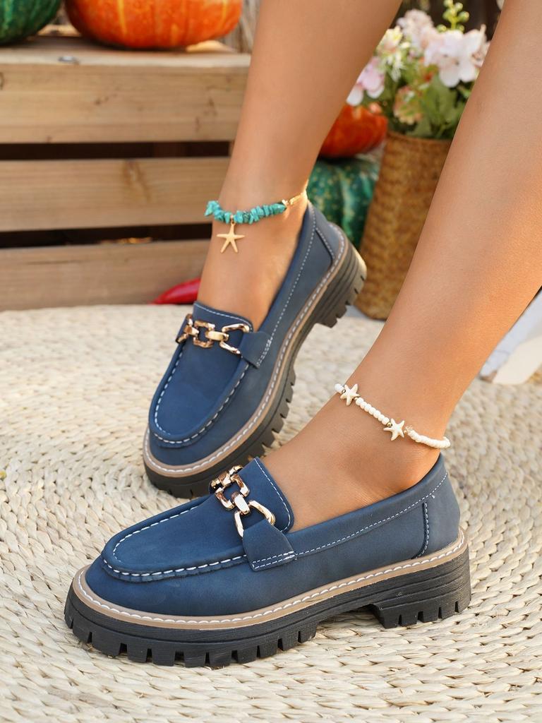 Foreign Trade 2025 New Spring and Autumn Loafers Large Size Casual Polished British Style Women's Shoes Thick Heel Thick Sole Foreign Trade Retro