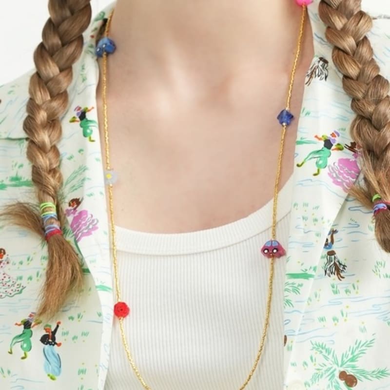 

BONBEAU Unique and fun charms gold beads long Necklace Color motif charm gold bead long necklace kitsch necklace Gold Biz