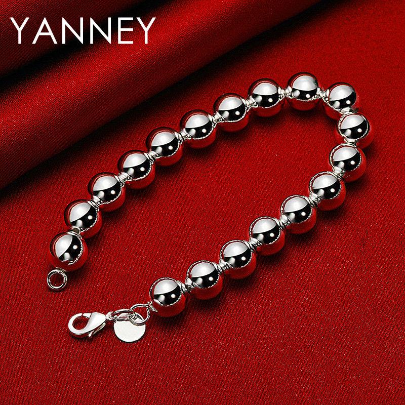 Bracciale in Argento Sterling 925 da 8 Pollici con Perle Sferiche da 10MM Accessori Moda Donna Regali per Feste di Matrimonio Gioielli