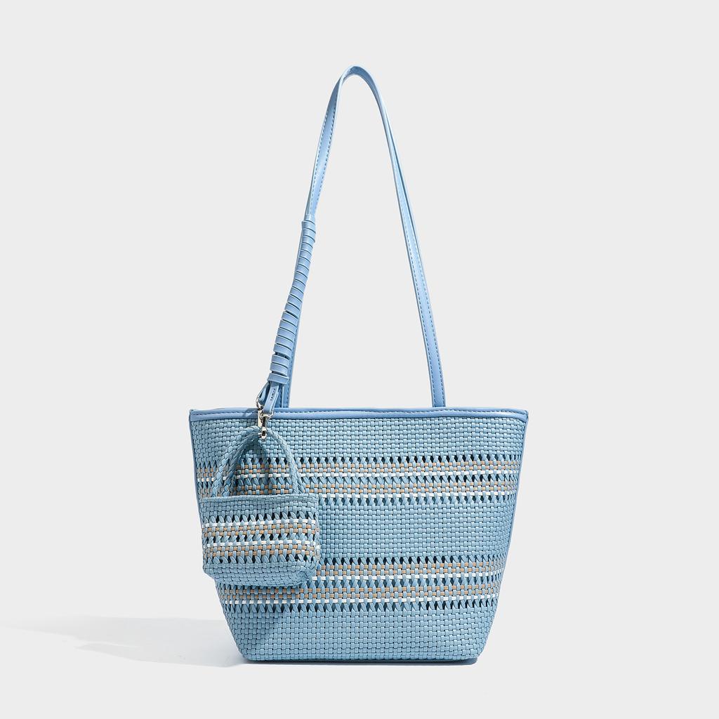 Large Capacity Woven Bag for Women's Commuting, Versatile Shoulder Bag, Trendy Hand-held Tote, Special Vegetable Basket, Woven Bag