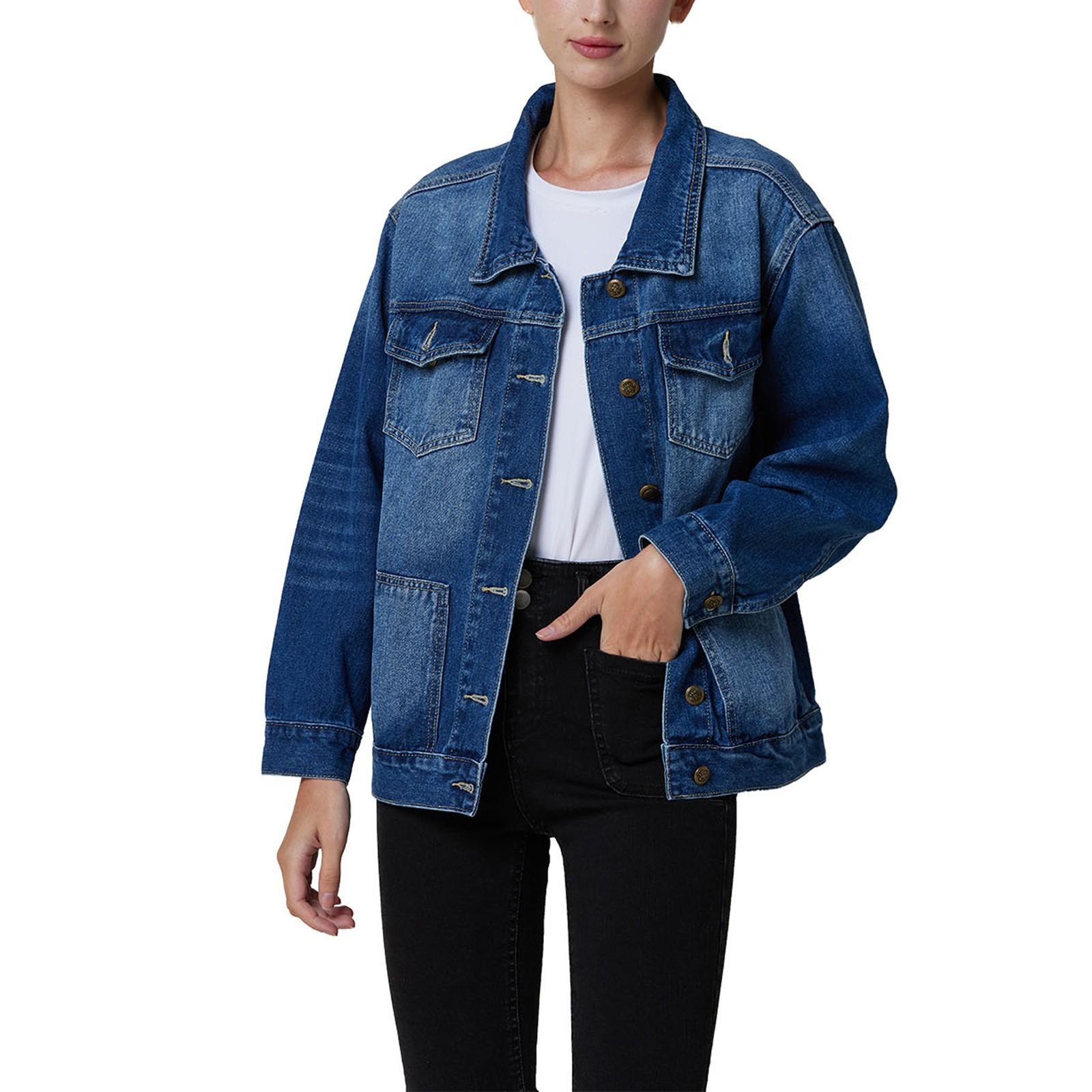 

Женская мода ретро комфорт приталенный крой джинсовая куртка топы XXXL синий