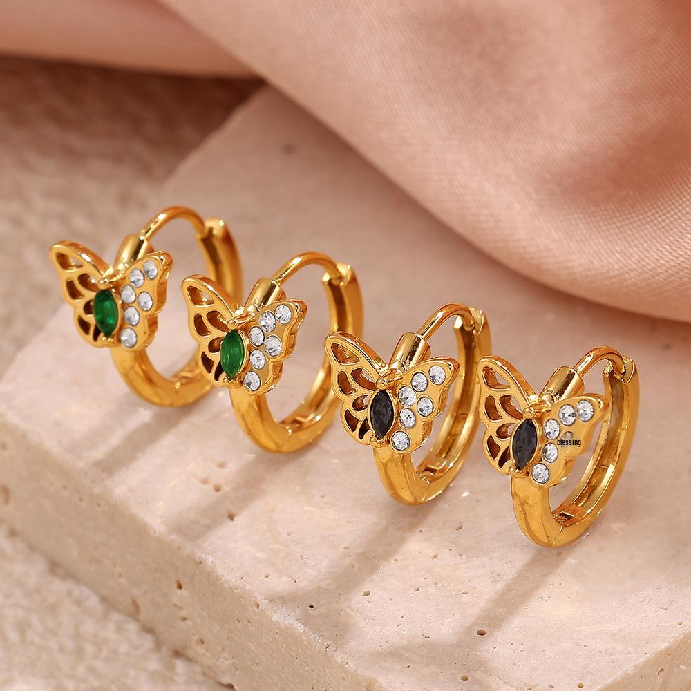 INS Style 18K Gold-Plated French Zirconia Earrings: Butterfly & Rabbit Design for Women - Lightweight, Colorfast, High-End Feel