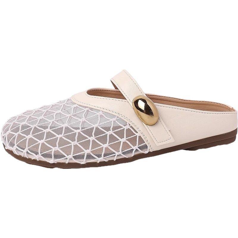 Mesh Baotou Slippers Women's 2025 Spring and Summer New Mesh Half-mop Casual Versatile Flat Bottom Hollow Breathable Sandals