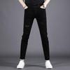 New 2024 Men's Slim-Fit Skinny Nine-Point Black Ripped Jeans for Spring/Summer.