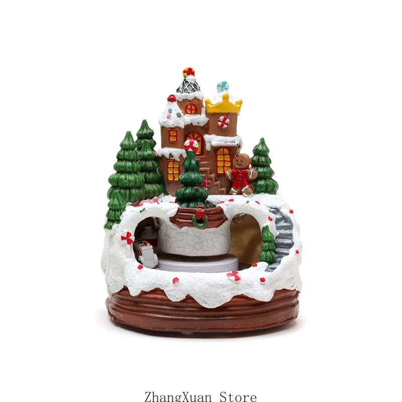

3XUF Christmas Cabin Music Box with Rotating Train Christmas Toy Resin Music Box
