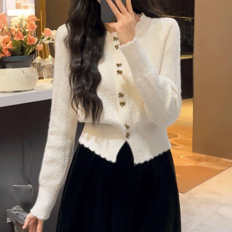 

Шикарный ароматный короткий вязаный кардиган для женщин - стиль осень/зима One Size белый