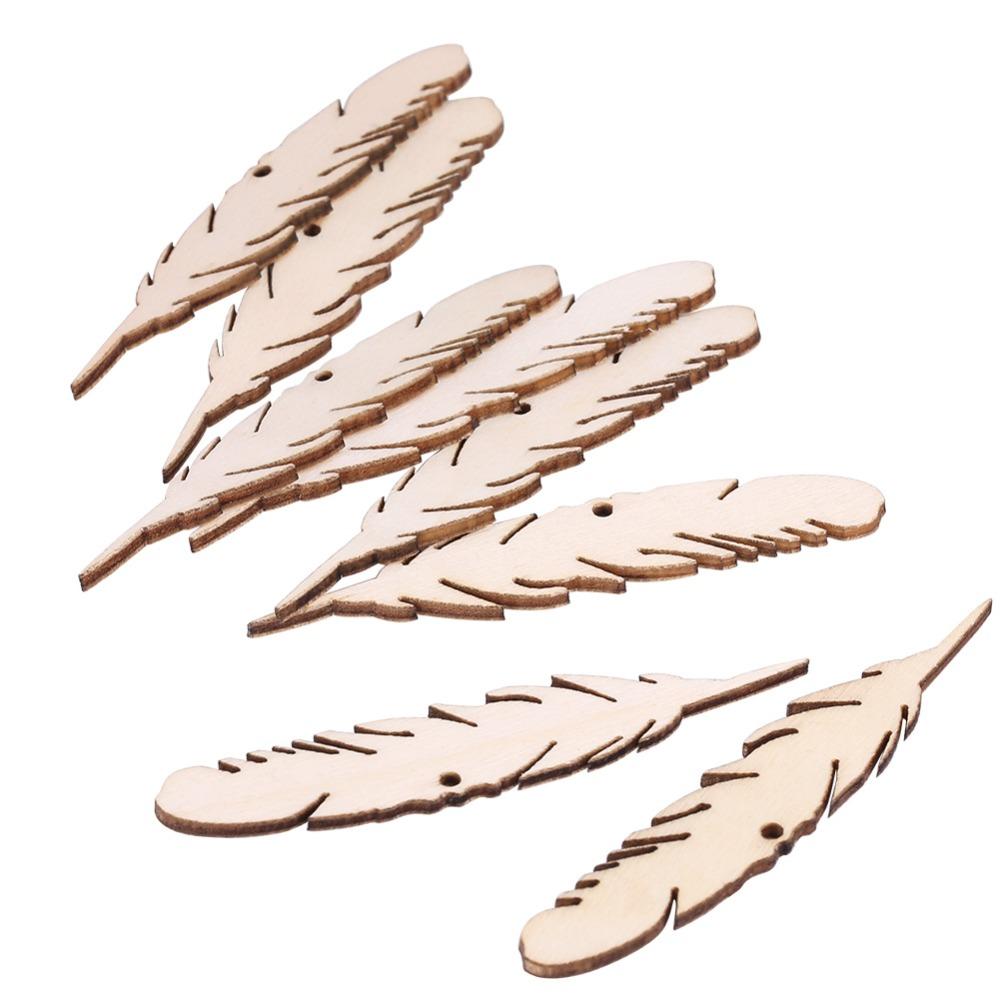 50pcs Feather Feather Wood Crafts Unfinished Wood Wood Slices Wooden Craft Tags  Christmas Trees
