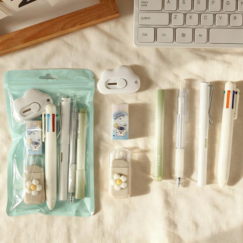 Cute Aesthetic Stationery Set – Kawaii Pens, Mini Cutter & Flower Decor for School & Office Supplies