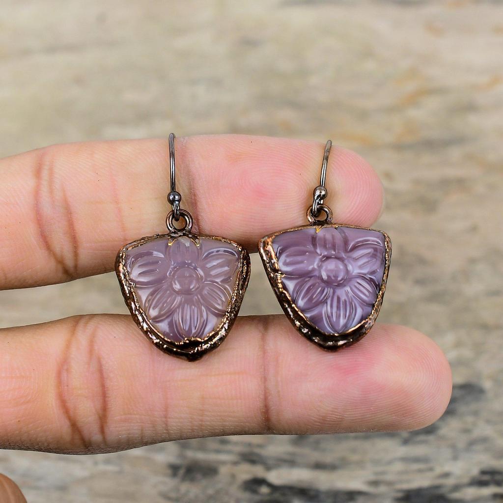 Carved African Amethyst Earring Electroformed Copper Earrings Handmade Copper Jewelry Gemstone Earring Gift For Mother Electroformed Jewelry
