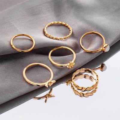 6PCS Ring Set Gold Color Fashion Simple Women's Jewelry