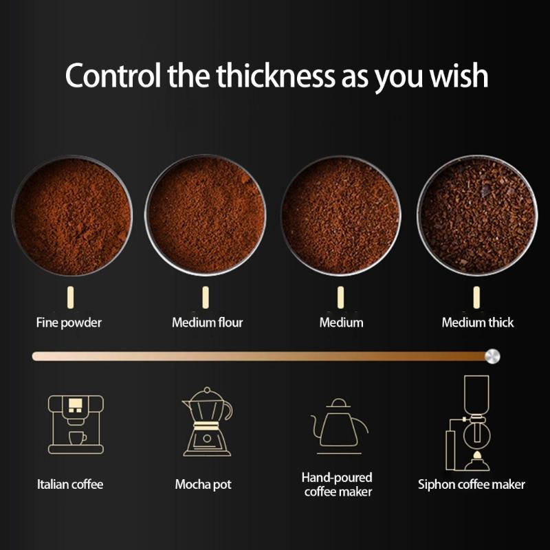 Stainless Coffee Grinder Adjustable Coarseness Ceramic Burr Removable 160ml Glass Bowl