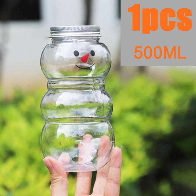 1-10PC  Christmas Tree Shape Drink Bottles Snowman Shaped Candy Biscuits Bottle Juice Milk Tea Jar Food Storage Party Favors