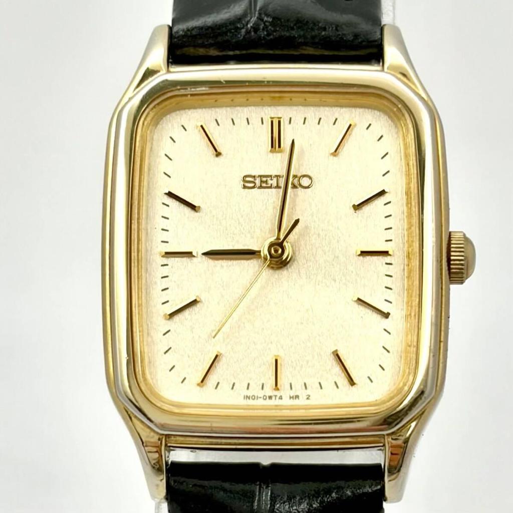 Used [New Battery] SEIKO Ladies Watch Rectangular Gold 1N01-0LR0 910030 New Belt