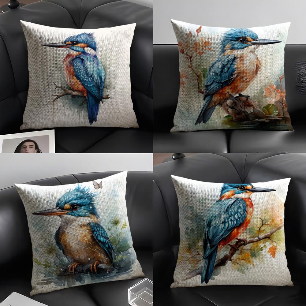 Kingfisher Watercolor Painting Pillow Case Pattern Printed Pillowcase For Living Room Sofa Cushion Cover Bedroom Decor
