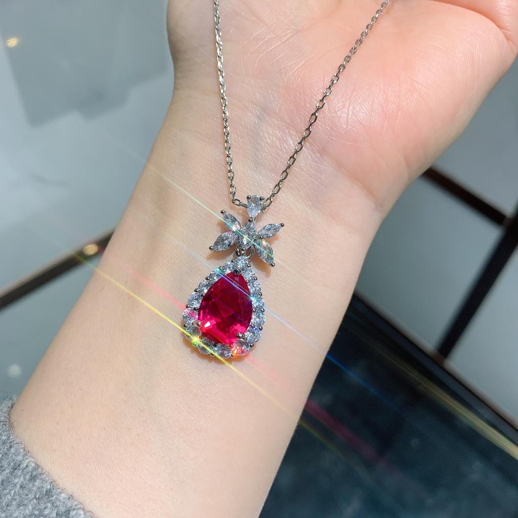 Simulation Red Diamond Jewelry Celebrity Necklace Women's Red Corundum Micro Diamond Earrings Earrings Jewelry