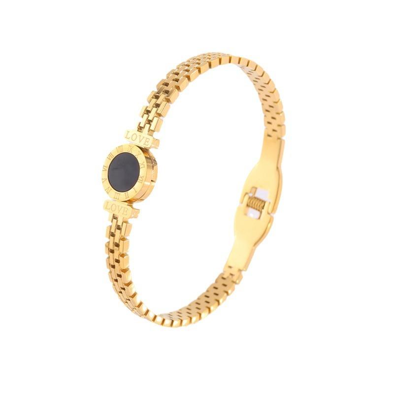 ZAKOL Stainless Steel 18k Gold Color Roman Black Shell Watch Bracelet Niche Design Zircon Gift for Women Men