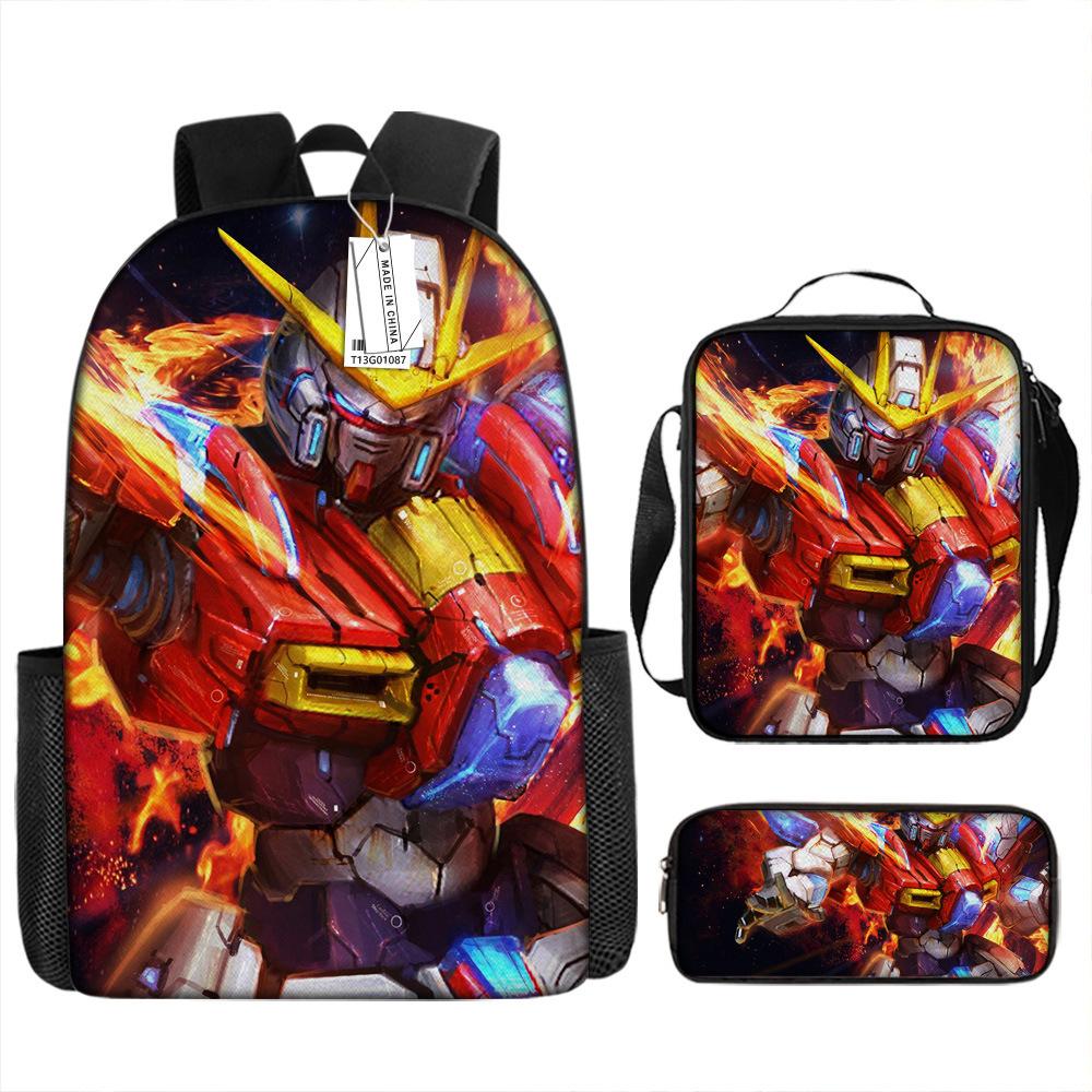 Gundam Mecha Schultasche Jungen und Grundschüler Ultraleichter Rückenschutz Rucksack Jungen Animation Kinderrucksack Dreiteiliges Set