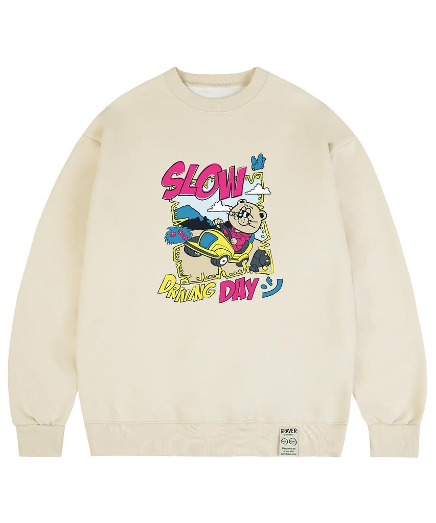 GRAVER [Unisex] Slow Driving Day Sweatshirt_Cream