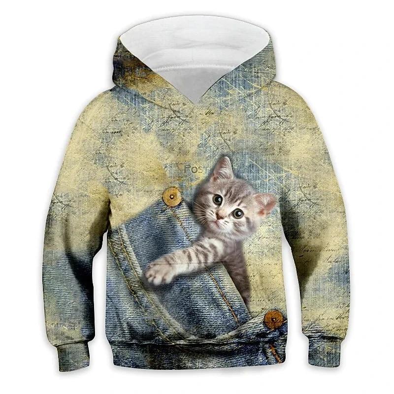 

Детский пуловер для мальчиков и девочек, толстовка с рисунком животного и кота, свитшот с длинными рукавами, детские повседневные толстовки, детский пуловер, топы, одежда 120