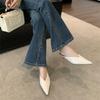Fashion Women Pointed Toe Mule Slides Mid Heel Slippers Fashionable Open Toe Sandals