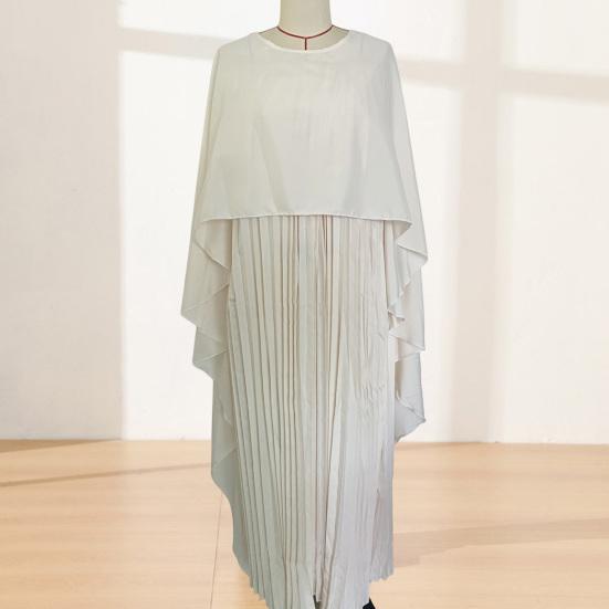 Women's Pleated Flowy Maxi Dress Split Cape Sleeve Formal Wedding Guest Dress Cocktail Evening Party Long Dress