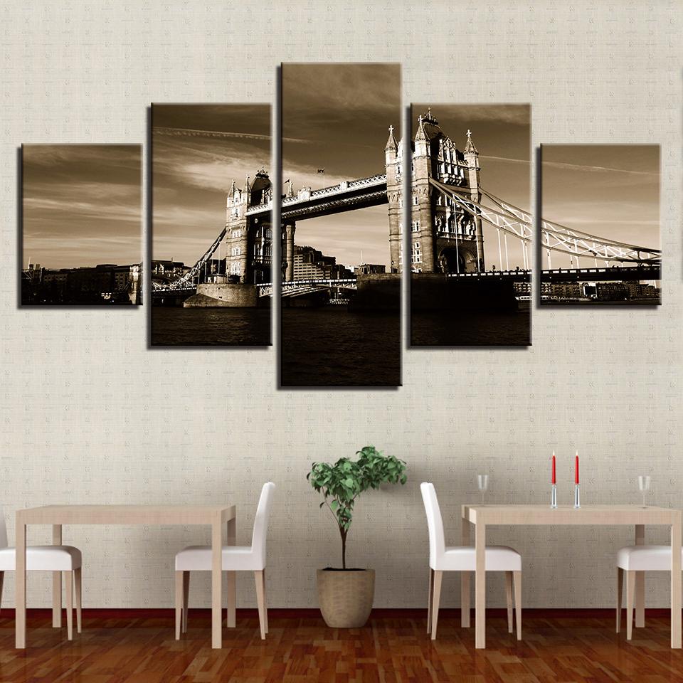 Canvas Painting Printed Art Poster Home Decor For Living Room Modern Artwork 5 Pieces London Tower Bridge Landscape Picture No Frame