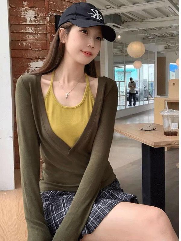 In Stock: Women's Long-Sleeve V-Neck Spring Shirt, 2026 New Elegant Korean-Style T-Shirt