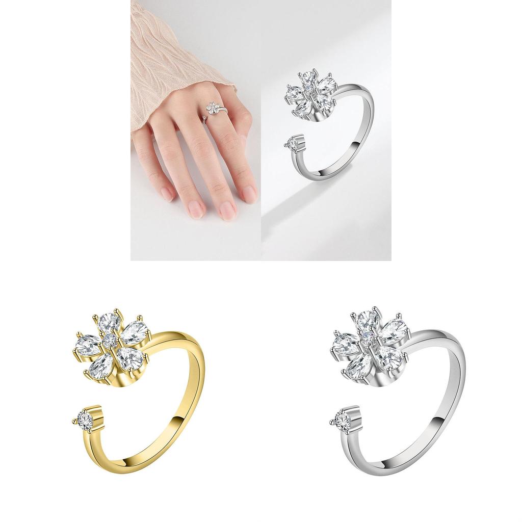 Flower Shape Adjustable Ring With Micro Pave Cubic Zirconia For Women Gift