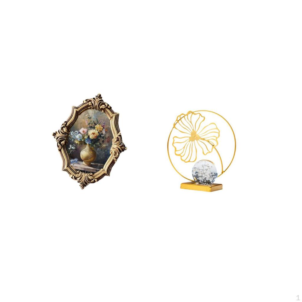 Vintage Resin Photo Frame and Leaf Iron Statue Decorative Art Sculpture for Office Bedroom Gallery