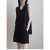 Canotta da donna in misto lino con scollo a V, casual, vestibilità ampia, senza maniche