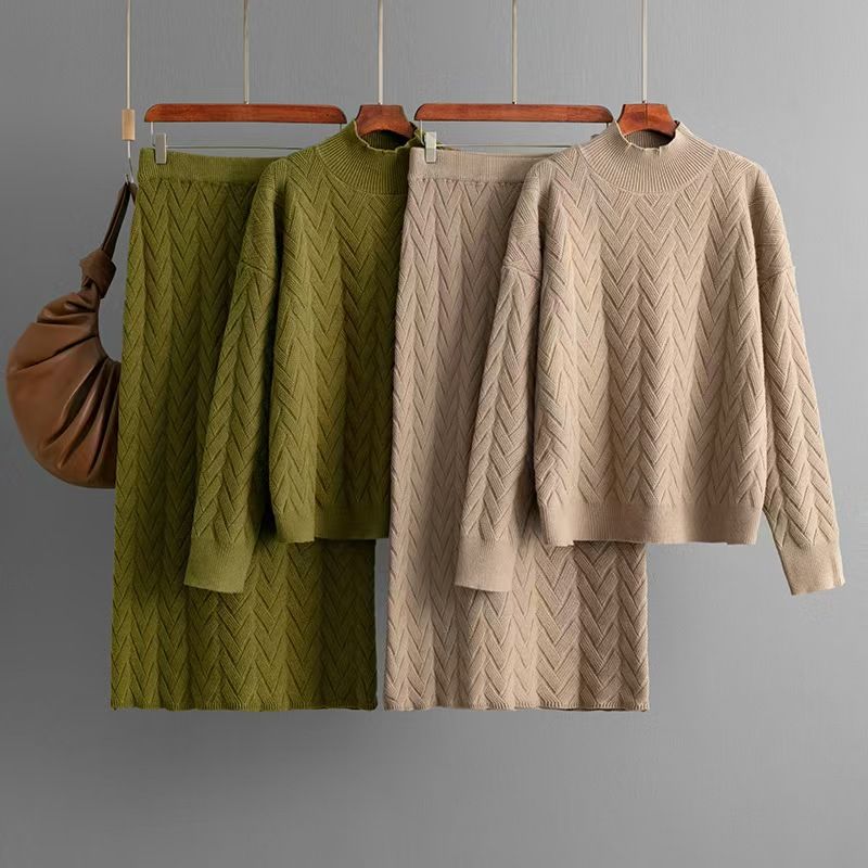 Fashion Wind New Arrival Fashion Half Turtleneck Knitting Sweater Skirt Suit Sweater and Skirt Set