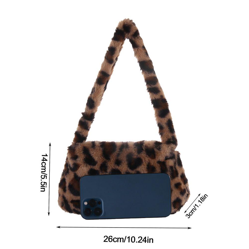 Fashion Soft Faux Fur Plush Underarm Handbag Cow Print Leopard Print Mini Shoulder Bag Faux Fur Purse
