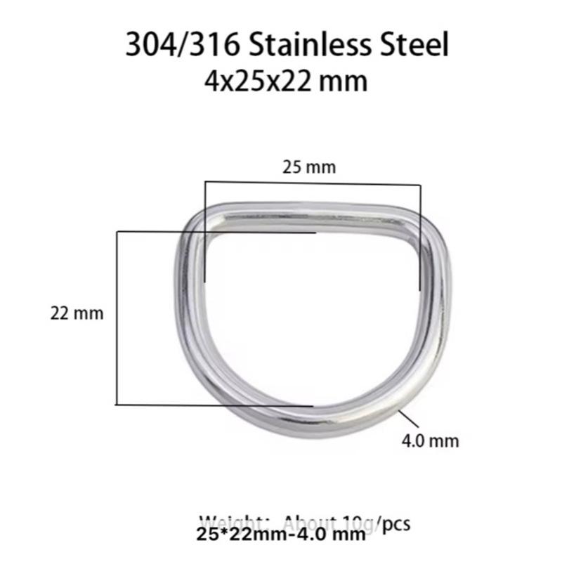 In-stock 316 Stainless Steel Semicircle Seamless Welded D-ring Kayak Surfboard Hardware Pull Buckle.