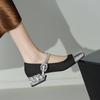 Krazing Pot Cow Skin Spring Summer Size 41 Thick Med Heels Women Square Toe Mixed Color Crystal Heels Pumps