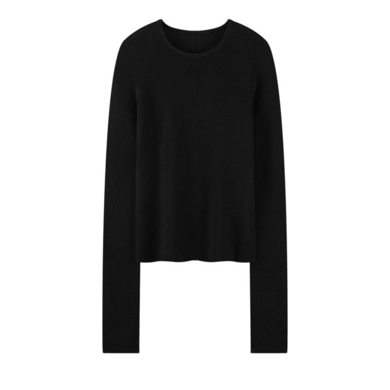 Women's Merino Wool One-Piece Knit Top with Rolled Hem - 2026 Spring/Autumn Collection