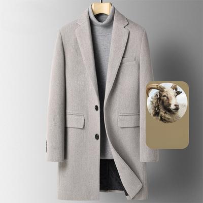 Yeni Sonbahar ve Kış Twill Yün Palto Erkek İnce Kesim Orta Uzunlukta Yün Rüzgarlık Erkek Kalınlaştırılmış Yün Palto Ceket
