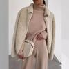2025 European Style Brown Two-Piece: Long Sleeve High Neck Hoodie & Elegant Wide-Leg Pants