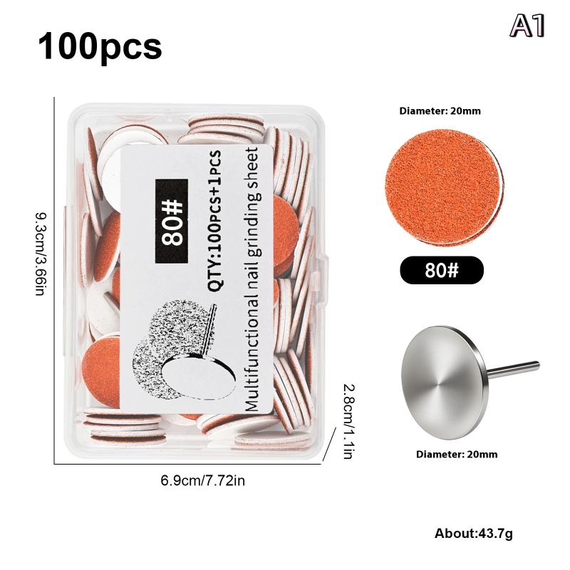 Nail Art Sanding Polish Paper Discs With Metal Nail Bearing Replaceable Self-Adhesive Sandpaper Discs Repair Manicure Pedicure