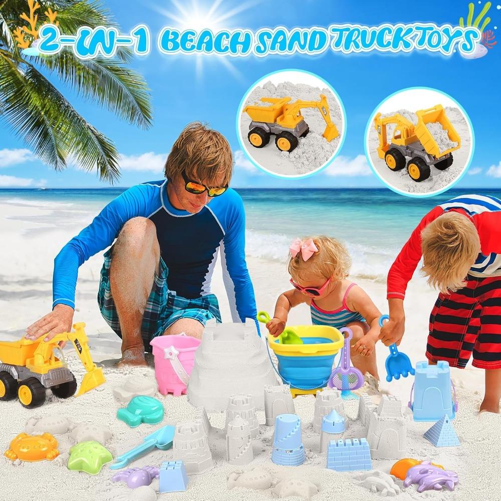Toys Beach Sand Toys For Toddlers Sandbox With Excavator Truck Collapsible Sand Bucket Castle Building Kit Animal Molds Mesh Bag