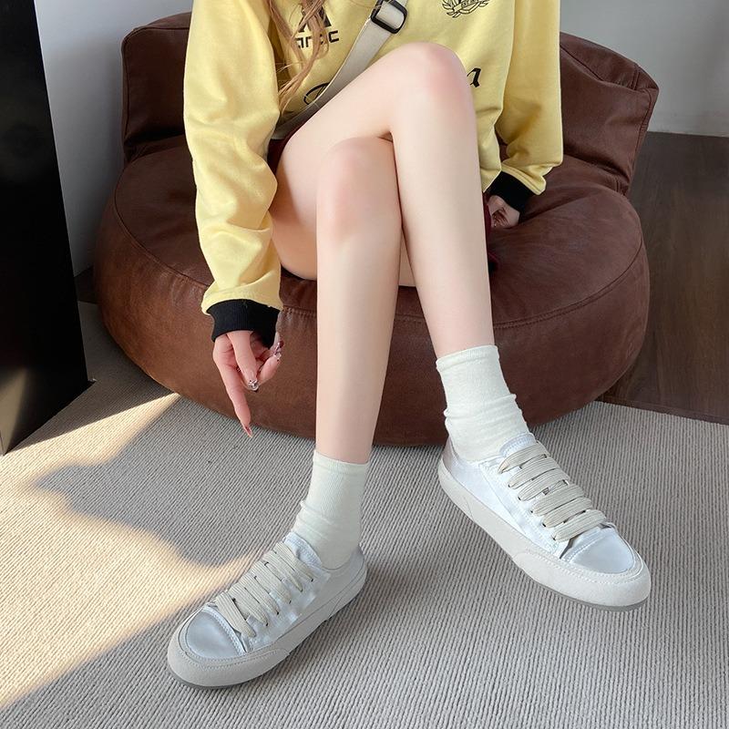 Niche Little White Shoes Women's Flat-bottomed Versatile Summer Thin Board Shoes Platform Single Shoes Silk Satin Canvas Shoes