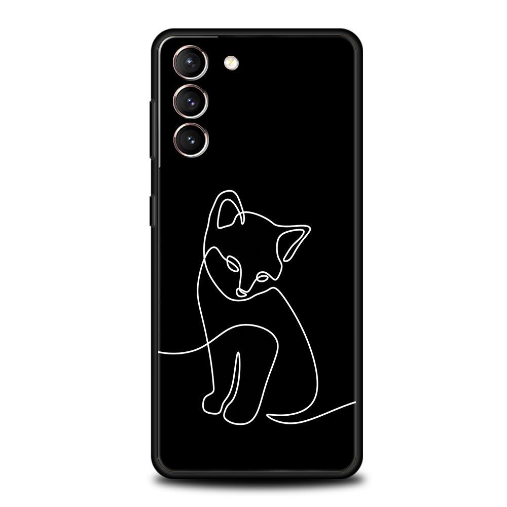Cat Line Black Cats Phone Case For Samsung Galaxy S25 Edge S24 S23 S22 S21 Ultra S20 FE 5G S10 S10E S9 Plus Soft TPU Cover