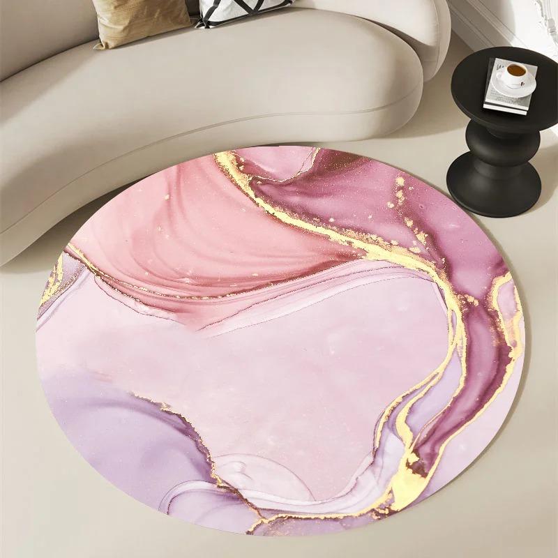 Nordic Green Gold Black Marble Round Carpet Modern Home Bedroom Living Room Decoration Round Rugs Balcony Bathroom Anti-slip Mat