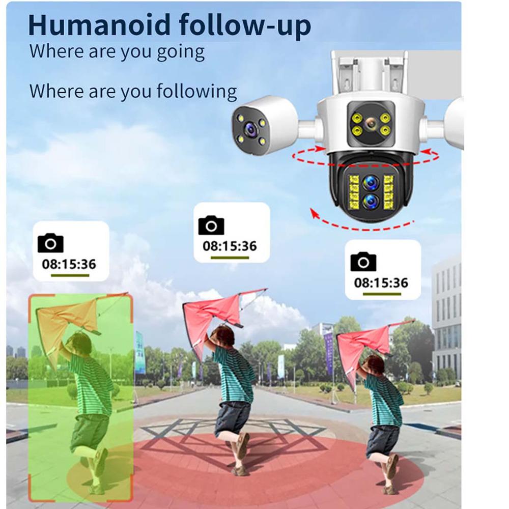 8K 16MP Wifi IP Outdoor Four Lens 10X Zoom PTZ Camera Auto Tracking Smart Security Protection Video Surveillance