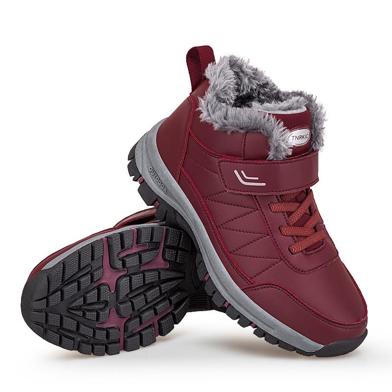 Women's Waterproof Non-Slip Warm Leather Snow Boots with Plus Velvet, Mid-Aged Comfort, Winter Cotton Walking Shoes