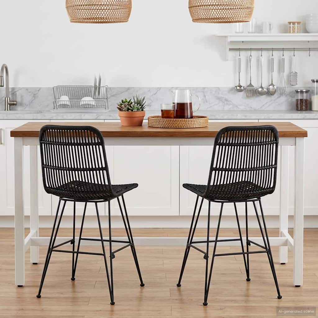 Dining Chair 2 Pcs Black 41 X 55 X 85 Cm Rattan and Steel