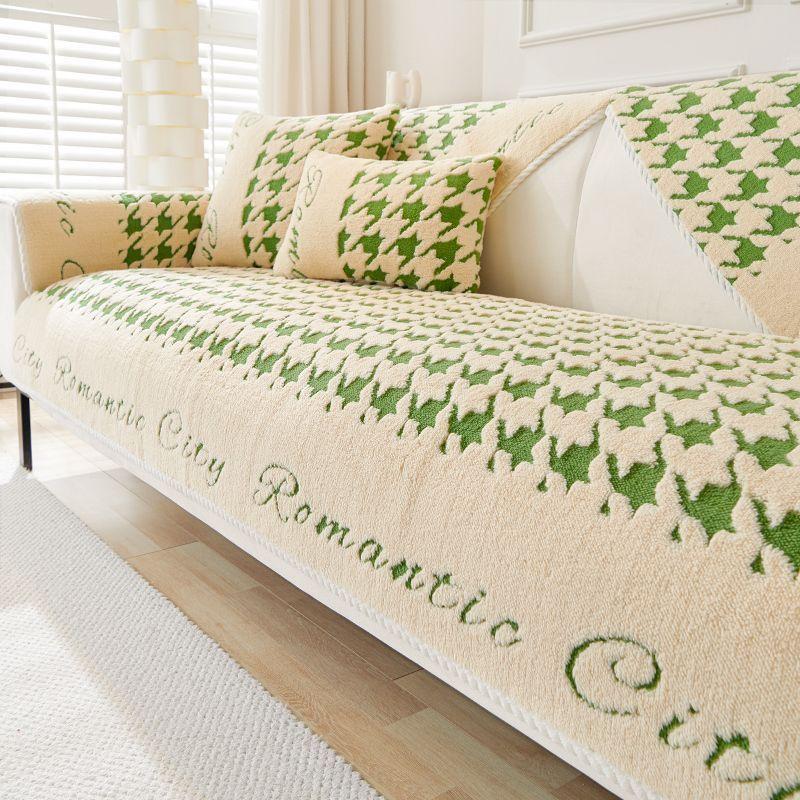 Houndstooth Plush Sofa Cushion Autumn and Winter Thickened Houndstooth Cushion Sheep Velvet Simple Sofa Cover