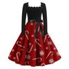 Women's Fashion Retro Long-sleeved Square Collar Christmas Printed Evening Dress
