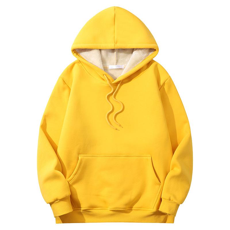 Lambswool  Solid Color Loose Warm Padded Sports Men's European Hooded Sweatshirt Plus Size