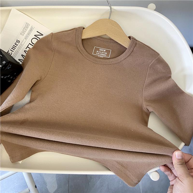 Kids' Long Sleeve Base Layer Top - Plain White or Black Pure Cotton T-shirt for Boys and Girls, Spring/Fall Wear